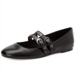Black Round-Toe Grommet Strap Vintage Flat Mary Jane Shoes