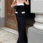 Elegant Black and White Color Matching Two Pieces Set