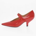Red Pointed Toe Buckled Strap Mary Jane Pumps Shoes with Kitten Heel