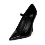 Black Pointed Toe Buckle Strap Stiletto Heel Mary Jane Pumps