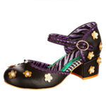 Black Pearl Flower Round Toe Purple Scalloped Mary Jane Shoes