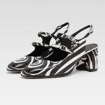 Black & White Square Toe Block Heel Mary Jane Pumps for Women
