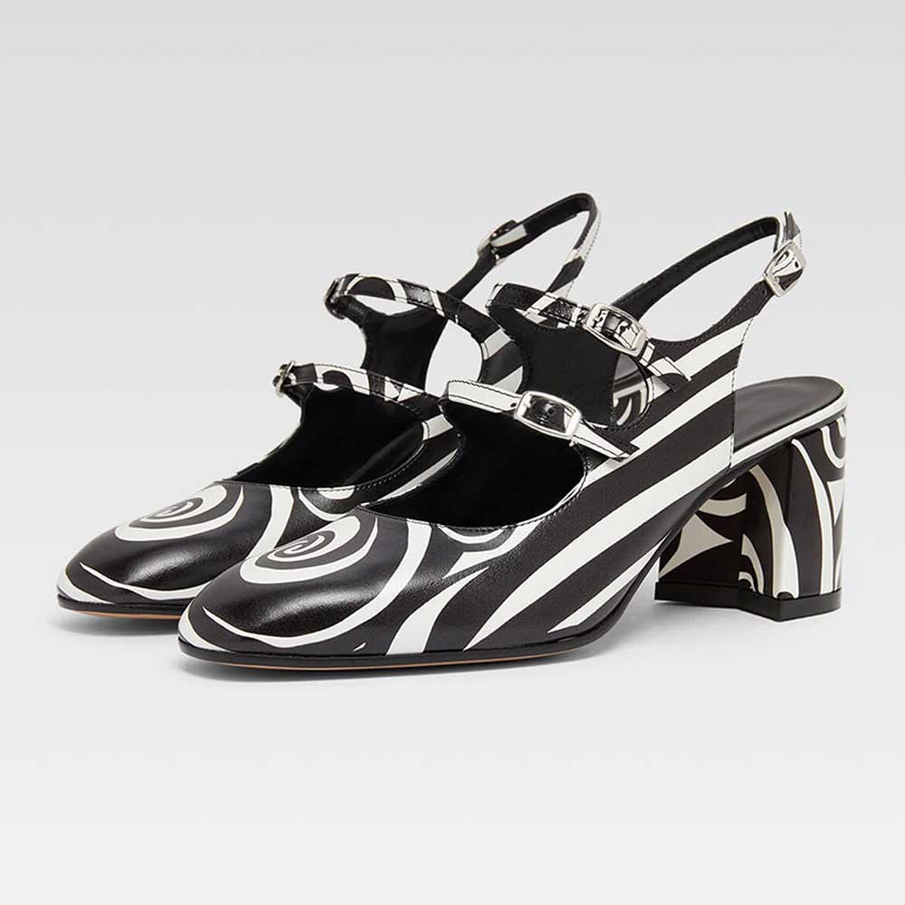 ba8beb37b5c6b86c56c641d7489cb28d.jpg Black & White Square Toe Block Heel Mary Jane Pumps for Women - Image 1