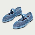 Trendy Blue Mesh Round Toe Piping Mary Jane Flat Shoes for Women