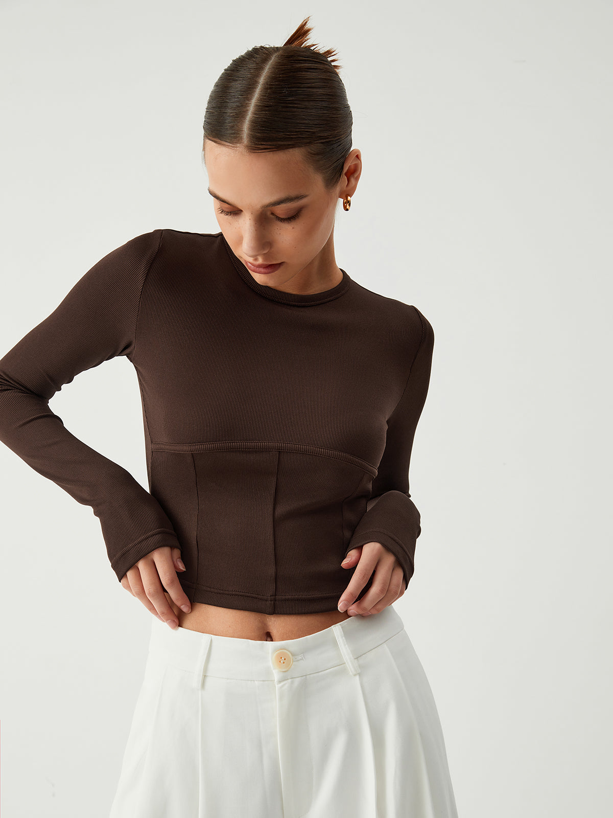 c2a92d53fa58dd28d2b000bd8c185064.jpeg Cocoa Beans Long Sleeve Crop Shirt - Image 1