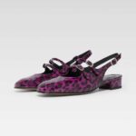 Purple Square Toe Leopard Printed Slingback Heeled Mary Jane Shoes