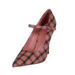 Pink Plaid Pointed Toe Stiletto Heeled Mary Janes with Buckle Strap