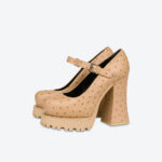 Nude Vegan Ostrich Closed Toe Lug Sole Platform Mary Janes for Women