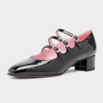 Black Square Toe Buckle Strap Block Heel Classic Mary Jane Pumps