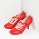Cherry Red Retro Shoes Round Toe Single Strap Mary Jane Pumps