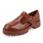 Vintage Brown Round Toe Lug Sole Platform T-Strap Mary Jane Heels