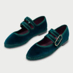 Elegant Dark Green Double-Strap Mary Jane Flats with Decor Buckle