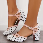 Black & White Polka Dot Vintage Shoes Round Toe Mary Jane Pumps