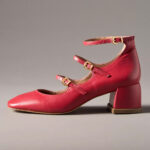 Cute Red Square Toe Buckled Strappy Chunky Heel Mary Jane Shoes