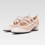 Light Pink Mesh Square Toe Triple Velcro Strap Mary Jane Pumps