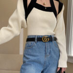 Contrast Trim Halter Bolero Two Piece Sweater Set