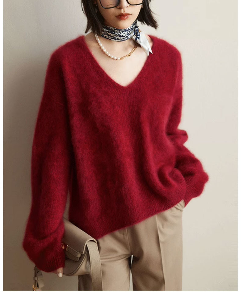 f3ba3b5bbd3ba89093fe957f3ca9e2f8.jpeg Soft Solid Color V -neck Sweater - Image 1