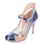 Blue Metallic and Mesh Peep Toe Stiletto Heel Mary Jane Pumps Shoes