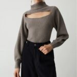 Turtleneck Puff Long Sleeve Knit Top