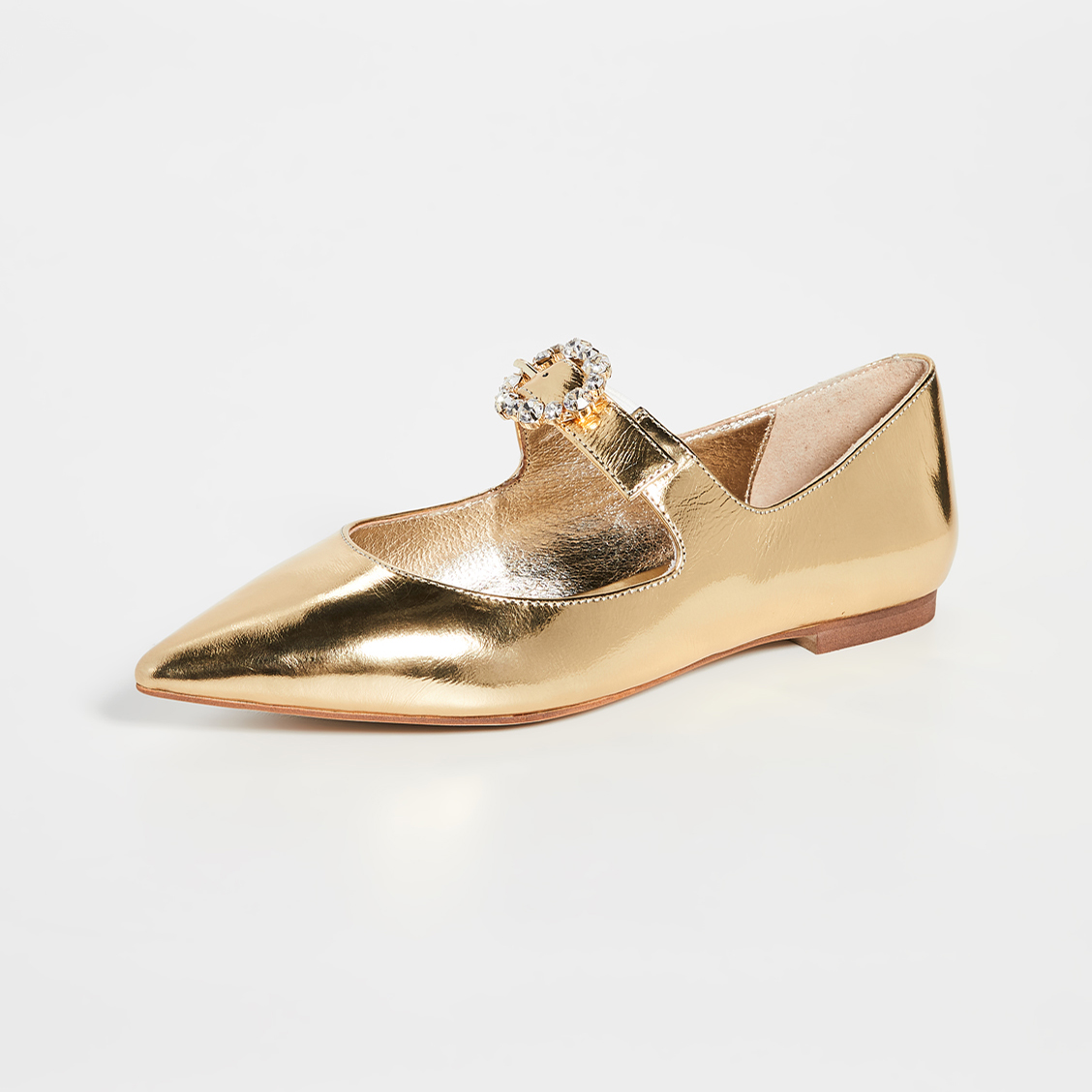 f44bd21153a19ae2df658f09125ccd0d.jpeg Gold Pointed Toe Mary Jane Shoes Buckle Flats - Image 1