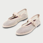 Light Beige Round Toe Breathable Mesh Mary Jane Flats with Buckles