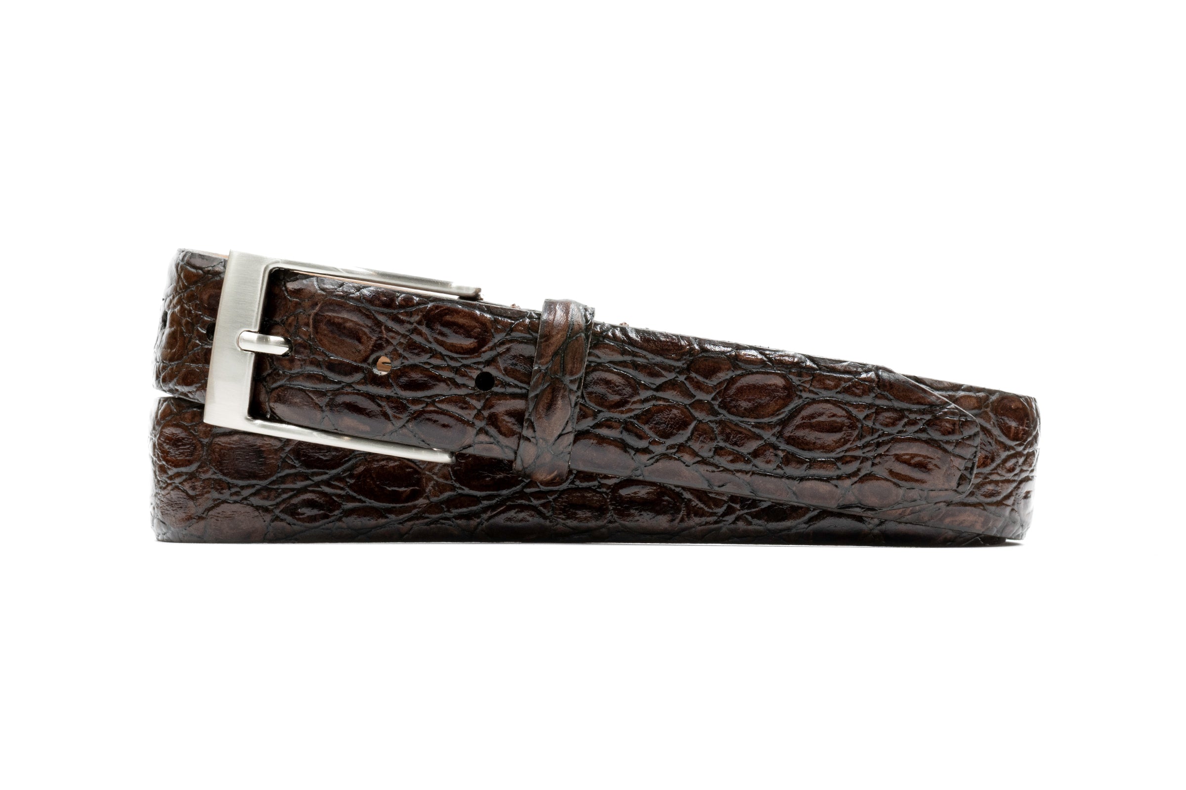 11035-1_2026_Shopify.jpg Truman Italian Crocodile Grain Leather Belt - Walnut - Image 1