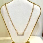 Cristina V Paper Clip Necklace with Opal Bar Pendant