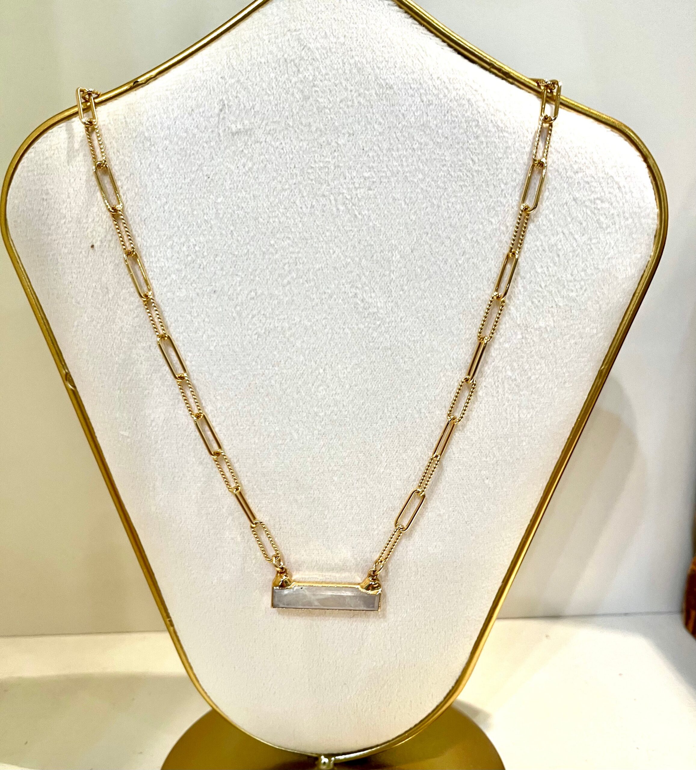 29407BFA-D7A4-4405-8CD2-306876BCDC71.jpg Cristina V Paper Clip Necklace with Opal Bar Pendant - Image 1