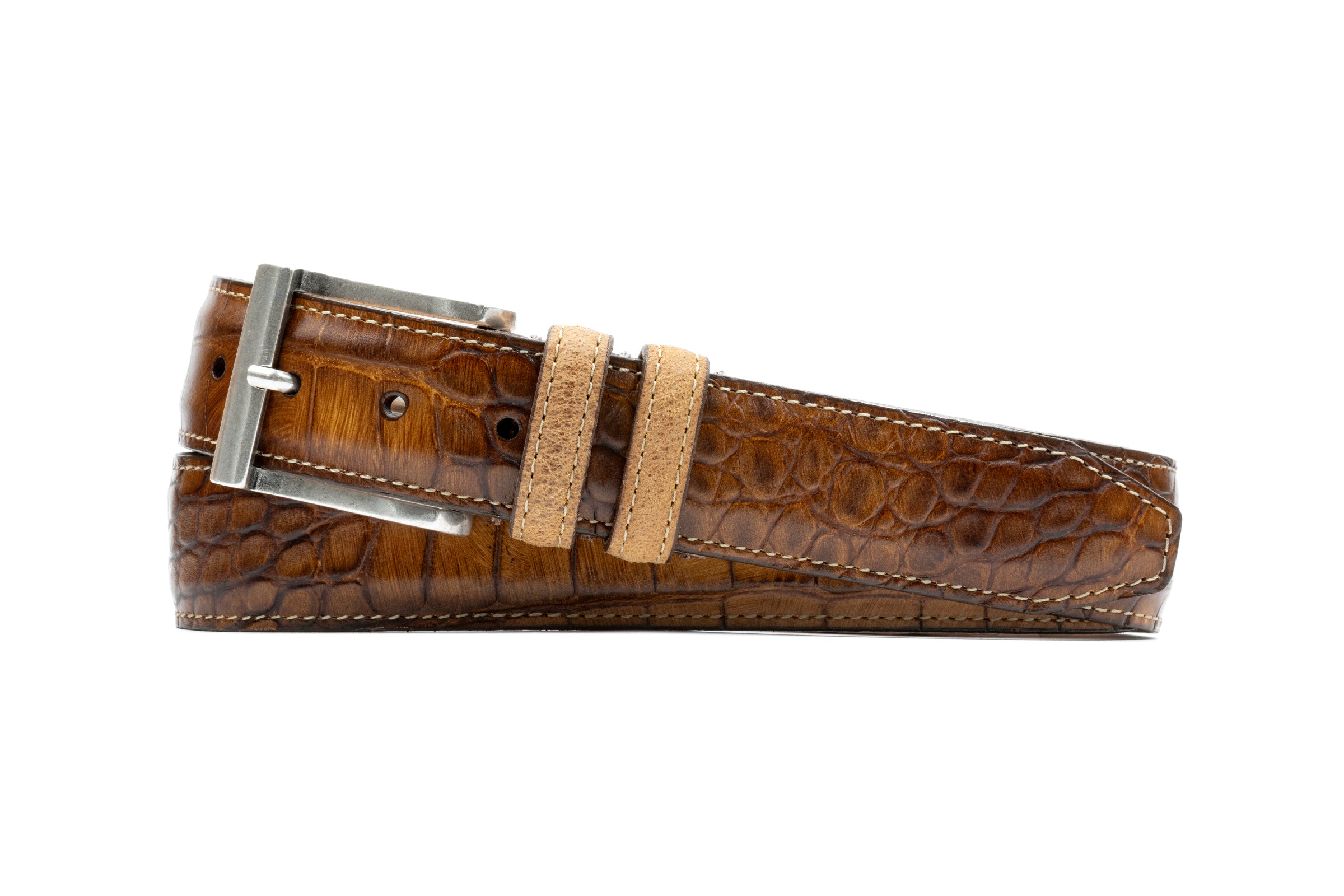 41814-1_2026_Shopify.jpg Bill Alligator Grain Leather Belt - Honey - Image 1