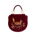 Fox & Mushroom Embroidered Saddle Bag - Redcurrant Velvet