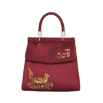 Fox & Mushroom Embroidered Burgundy Satin Tote