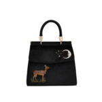 Deer & Moon Embroidered Black Velvet Tote