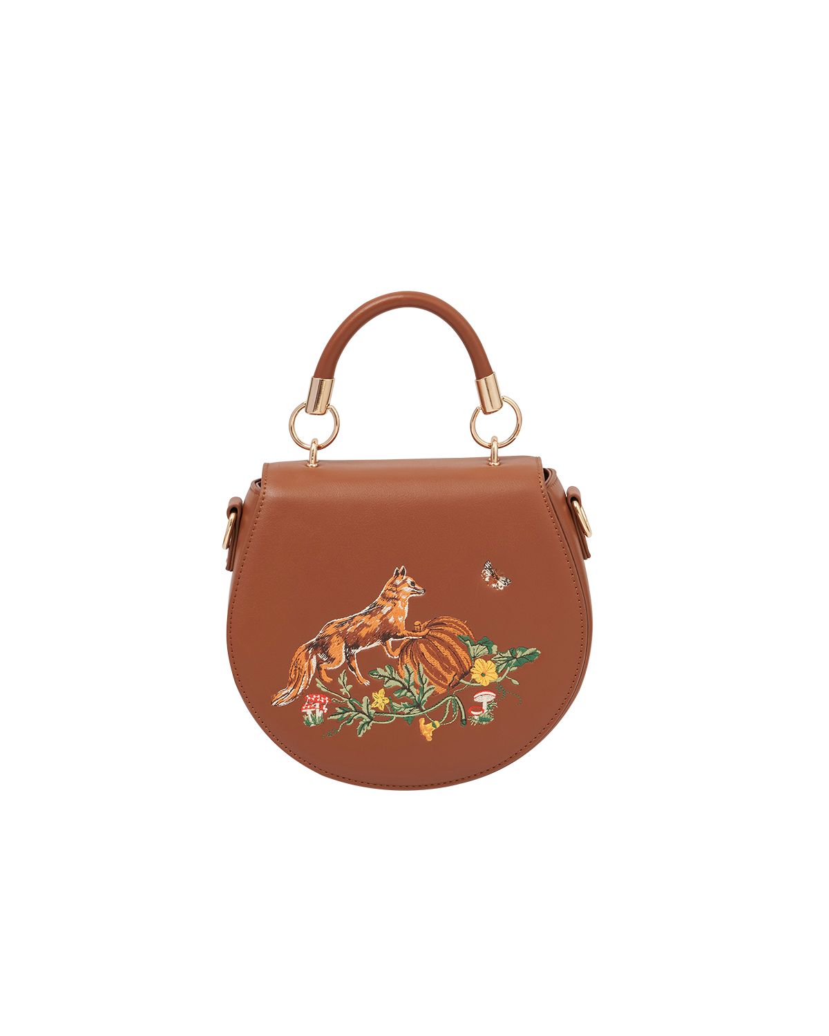 47263_fable_england.png Fox & Pumpkin Embroidered Tan Saddle Bag - Image 1