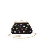 Floral Ditsy Embroidered Black Velvet Clutch Bag