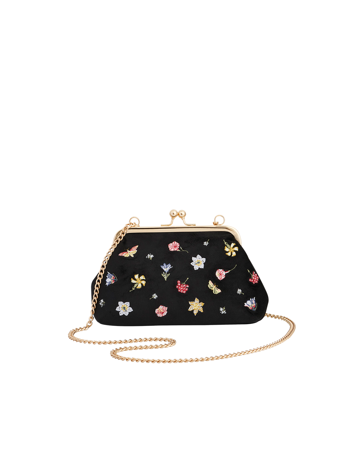 47265_fable_england.png Floral Ditsy Embroidered Black Velvet Clutch Bag - Image 1
