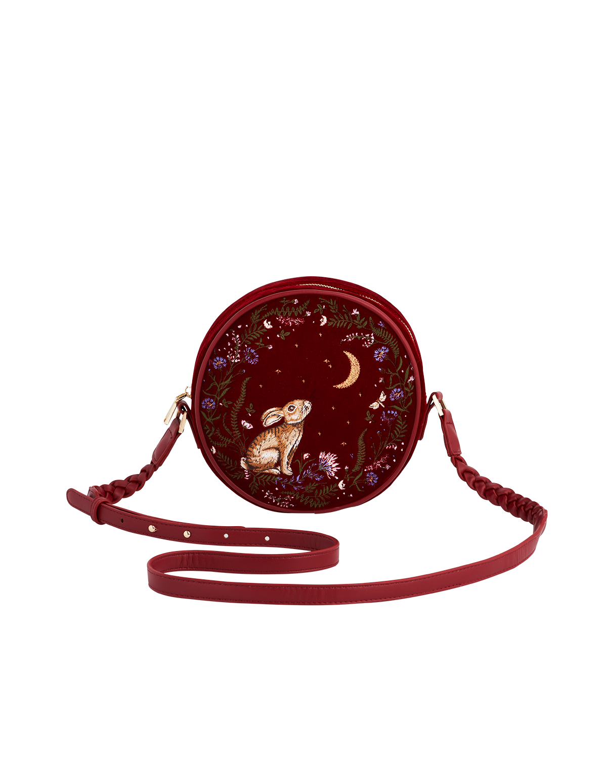 47352-Red-Star-Gazing-Rabbit-Embroidered-Circle-Bag_2.png Red Star Gazing Rabbit Embroidered Circle Bag - Image 1