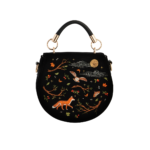 Black Fox & Owl Embroidered Top Handle Saddle Bag