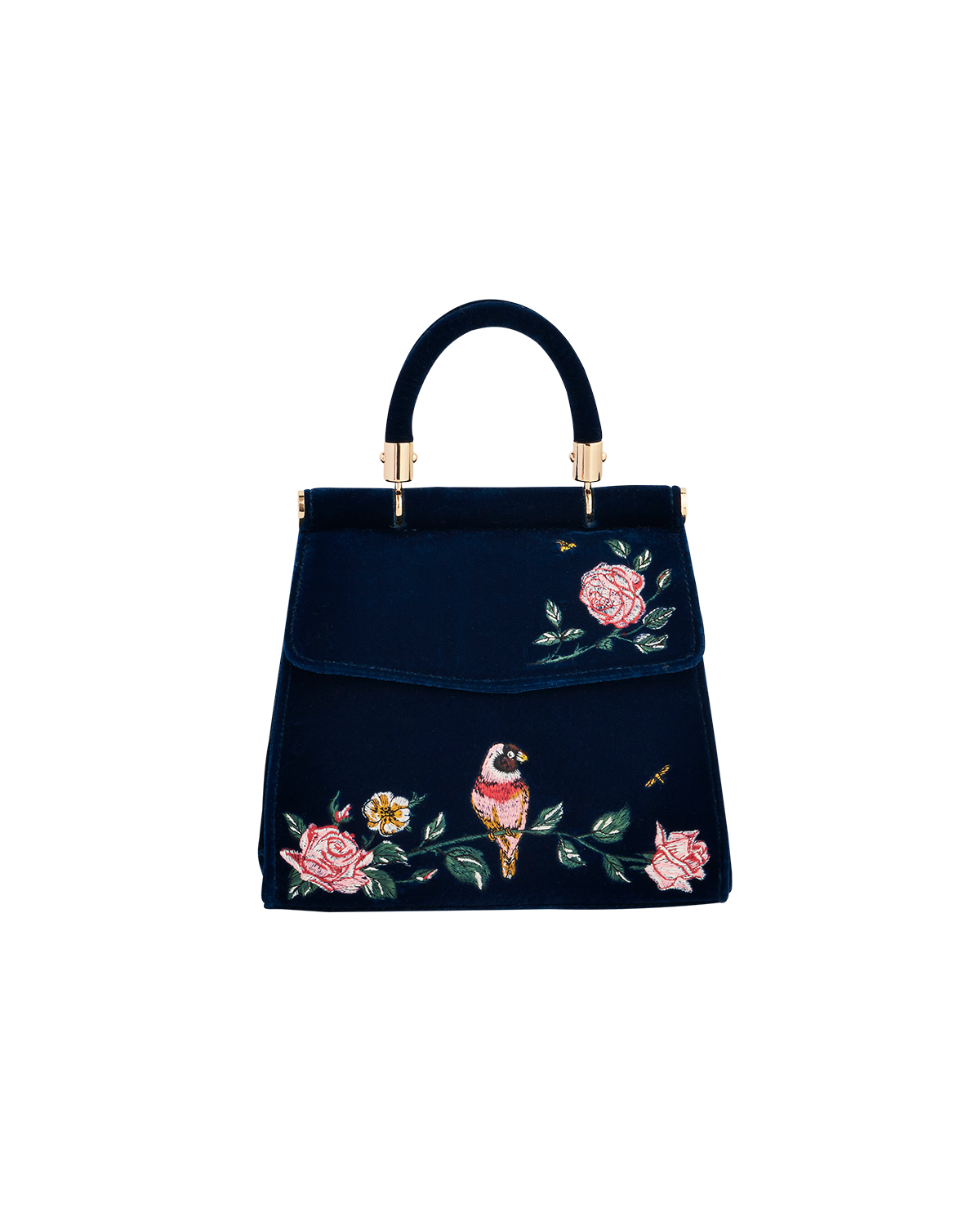 47368_b_4dc4c801-81f1-4011-a59b-e0a1d8a3a95f.png Blue Rosy Posy Embroidered Mini Top Handle Tote - Image 1