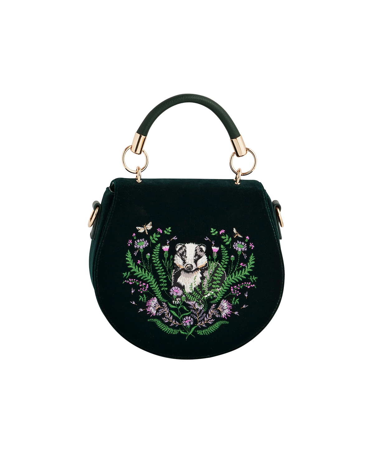 47377_b.png Green Badger Embroidered Top Handle Saddle Bag - Image 1