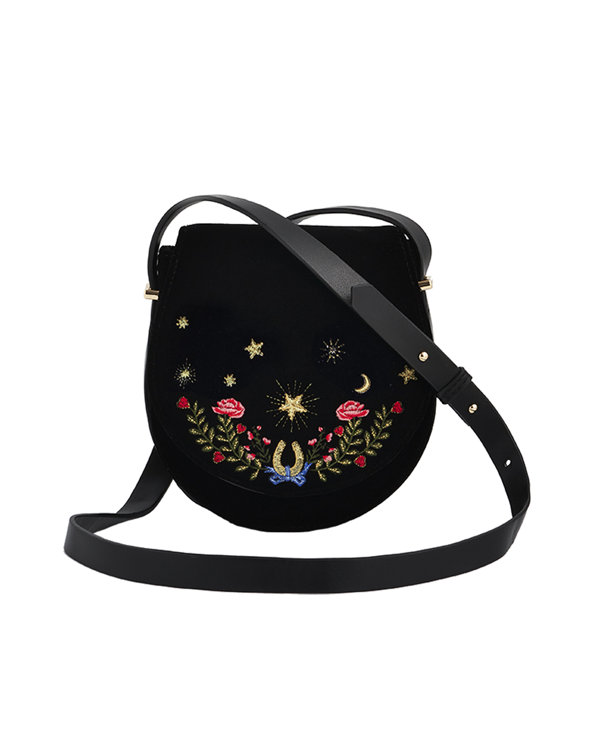 47398-black-kate-celestial-saddle-bag-web.png Kate Celestial Embroidered Black Velvet Saddle Bag - Image 1