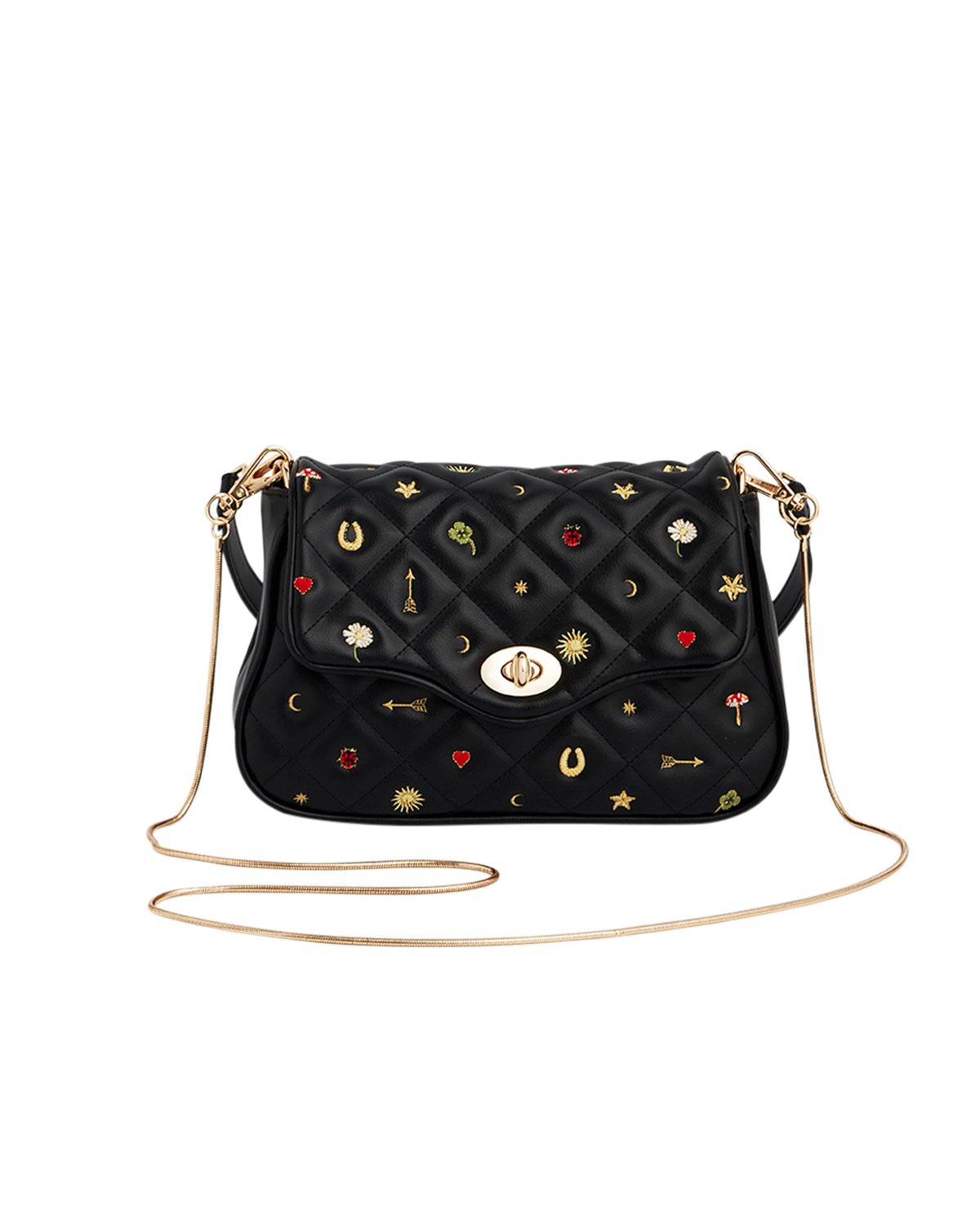 47399-mary-black-celestial-quilted-clutch-web.png Mary Motif Quilted Crossbody Clutch - Image 1