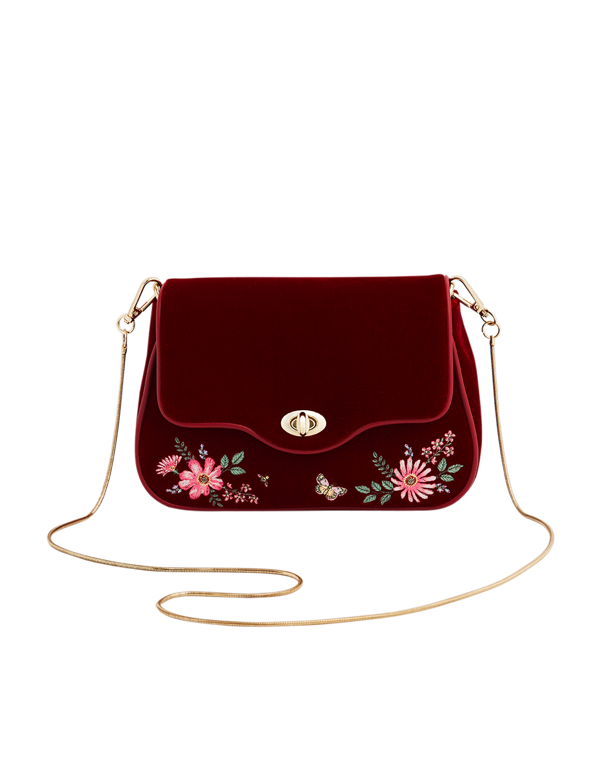 47405-mary-red-velvet-clutch-web.png Mary Floral Embroidered Red Velvet Clutch - Image 1
