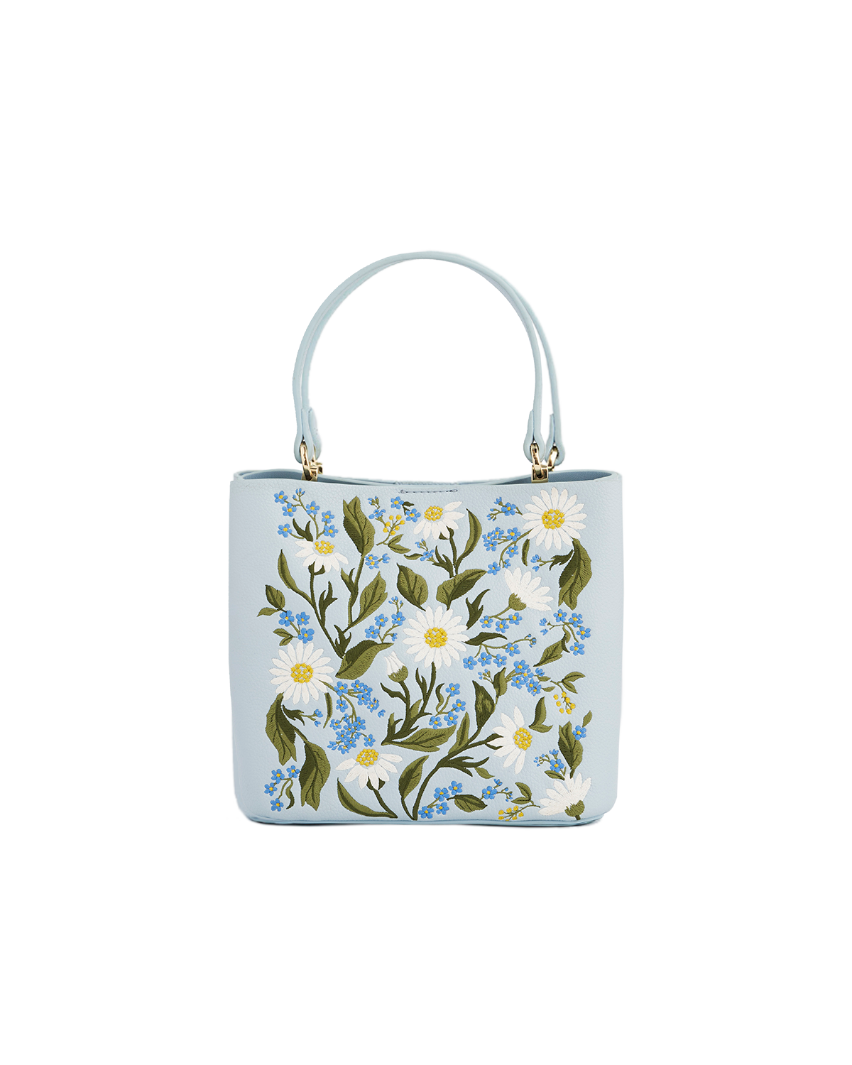 47411-blue-daisy-bucket-bag-web-front.png Emma Forget Me Not Blue Embroidered Bucket Bag - Image 1