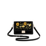 Black Botanical Velvet Embroidered Foldover Bag