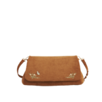 Tan Floral Embroidered Shoulder Bag