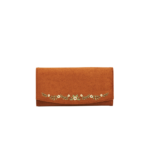 Tan Floral Embroidered Purse Large
