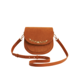 Tan Floral Faux Suede Embroidered Saddle Bag