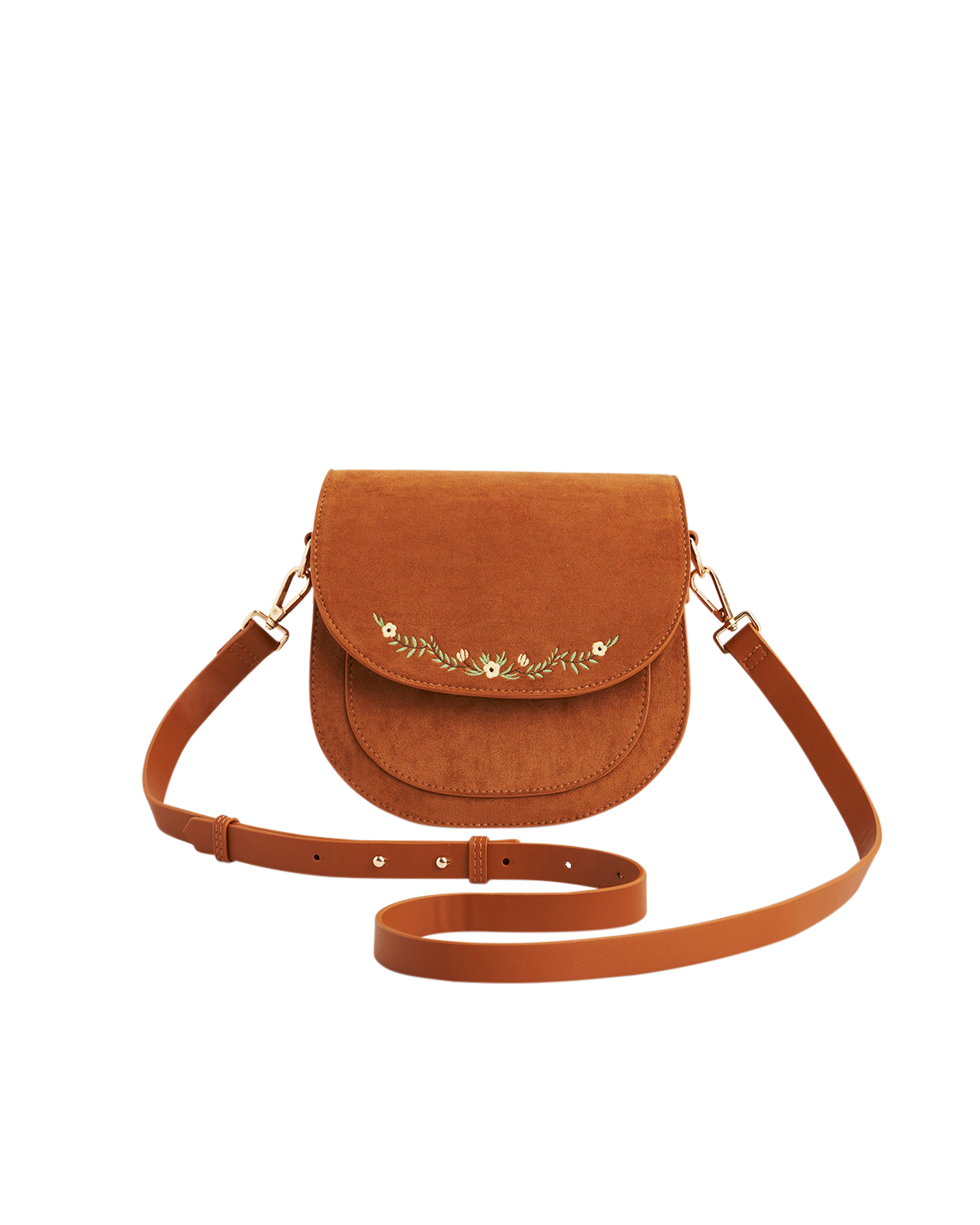 47432_g-Tan_Floral_Faux_Suede_Embroidered_Saddle_Bag_3_0777502e-46eb-4ad1-bb2f-2470151f786e.png Tan Floral Faux Suede Embroidered Saddle Bag - Image 1