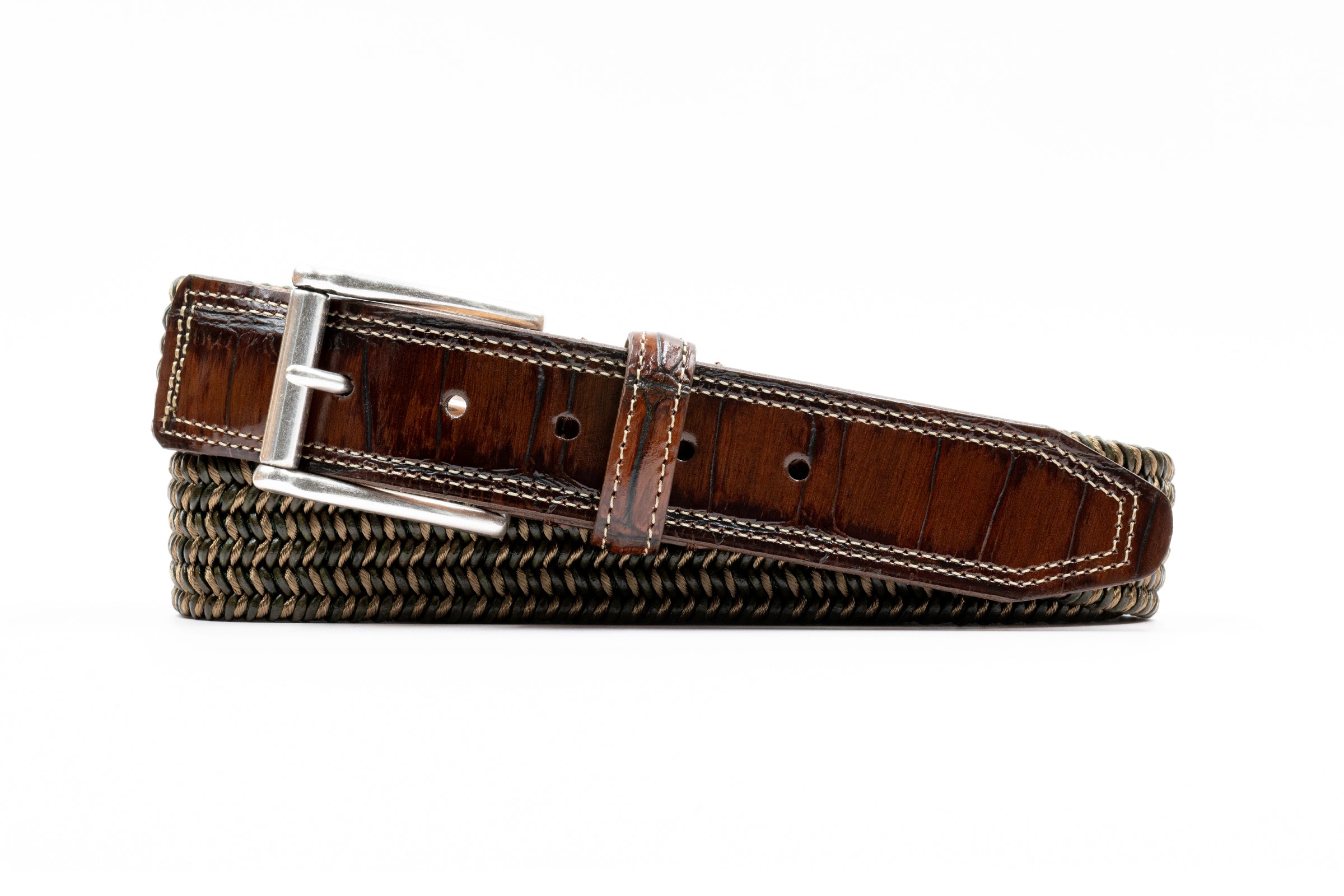 50347-1_2026_Shopify.jpg Charles Italian Leather & Cotton Elastic Belt - Pine - Image 1