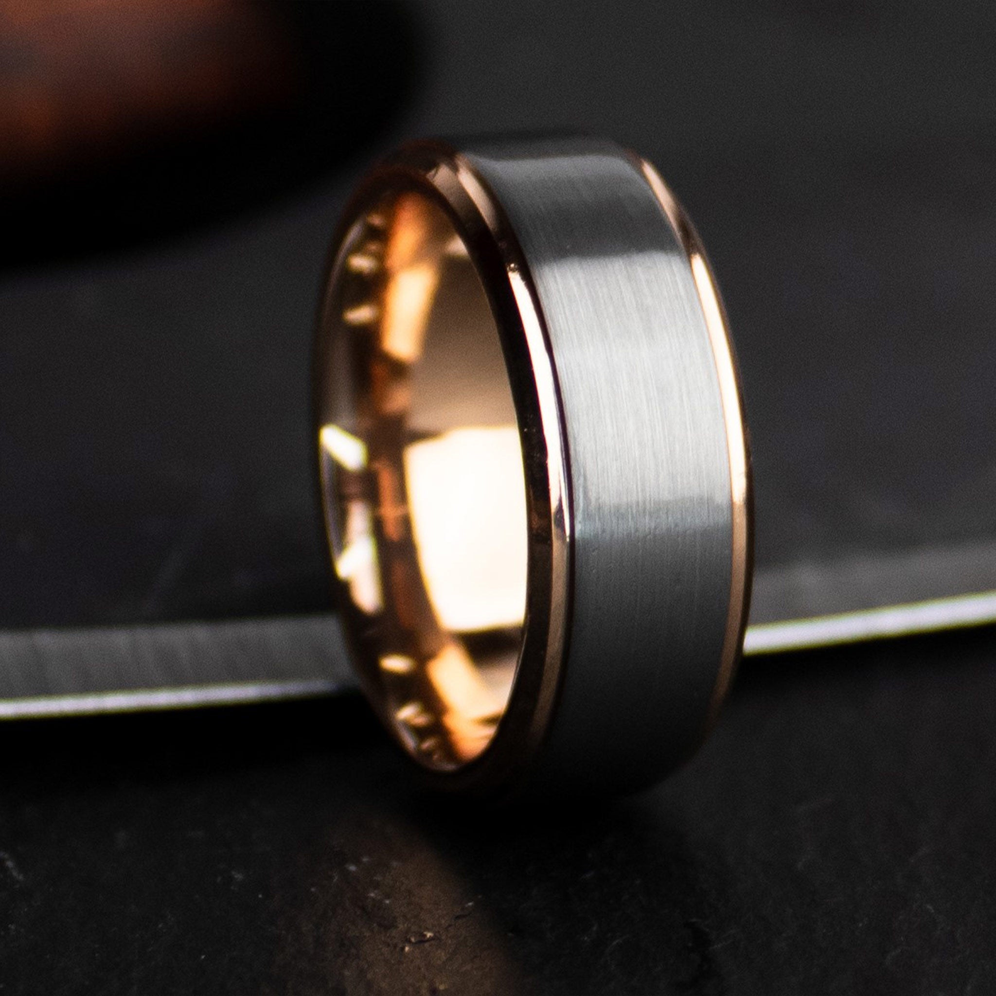 Brushed-Tungsten-Rose-Gold-Ring.jpg The Executive - Image 1